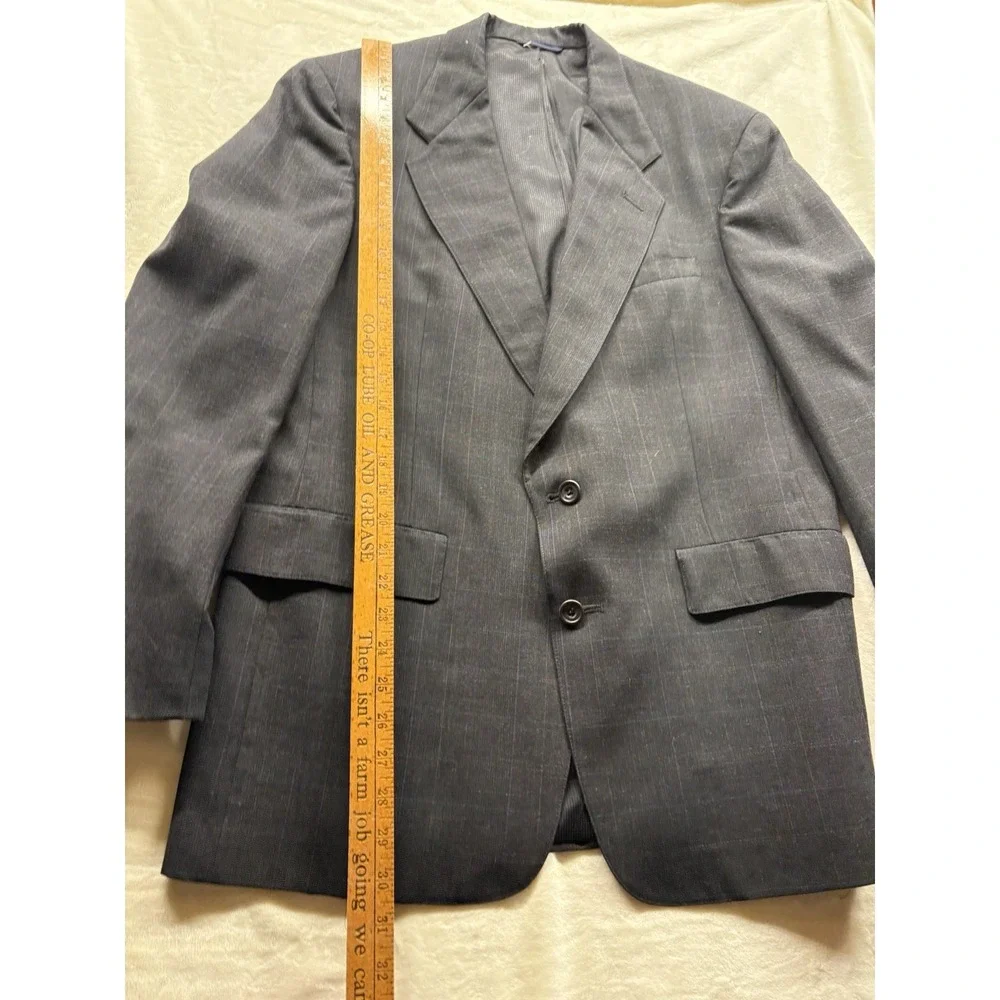 Austin Reed Blazer Suit Jacket 2 Btn Wool Gray Windowpane Plaid Tailored 44R